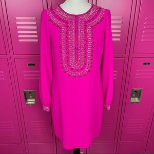Trina Turk Pink Long Sleeve Embellished Dress NWT